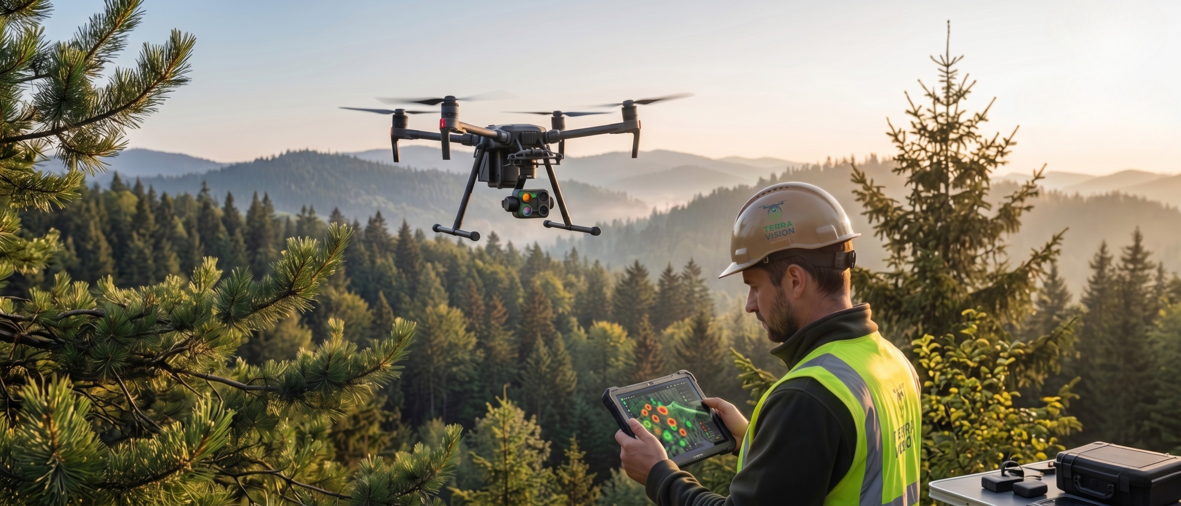 Operator Terra Vision analizuje las z użyciem drona